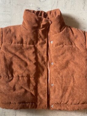 Cropped Corduroy Puffer Jacket - Rust Orange